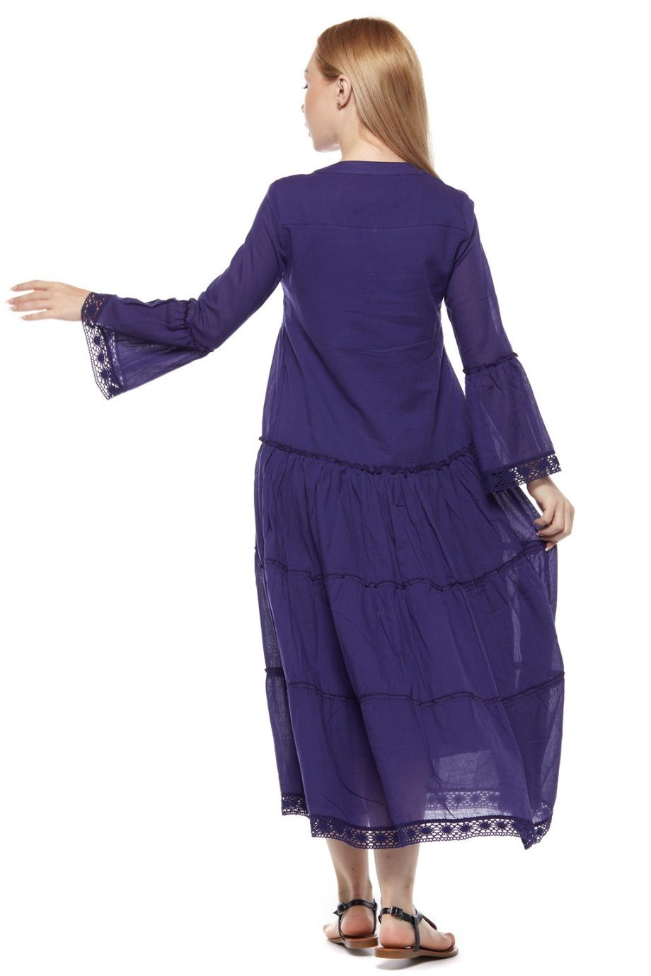 Şile Bezi Uzun Kollu Mor Düğmeli Elbise