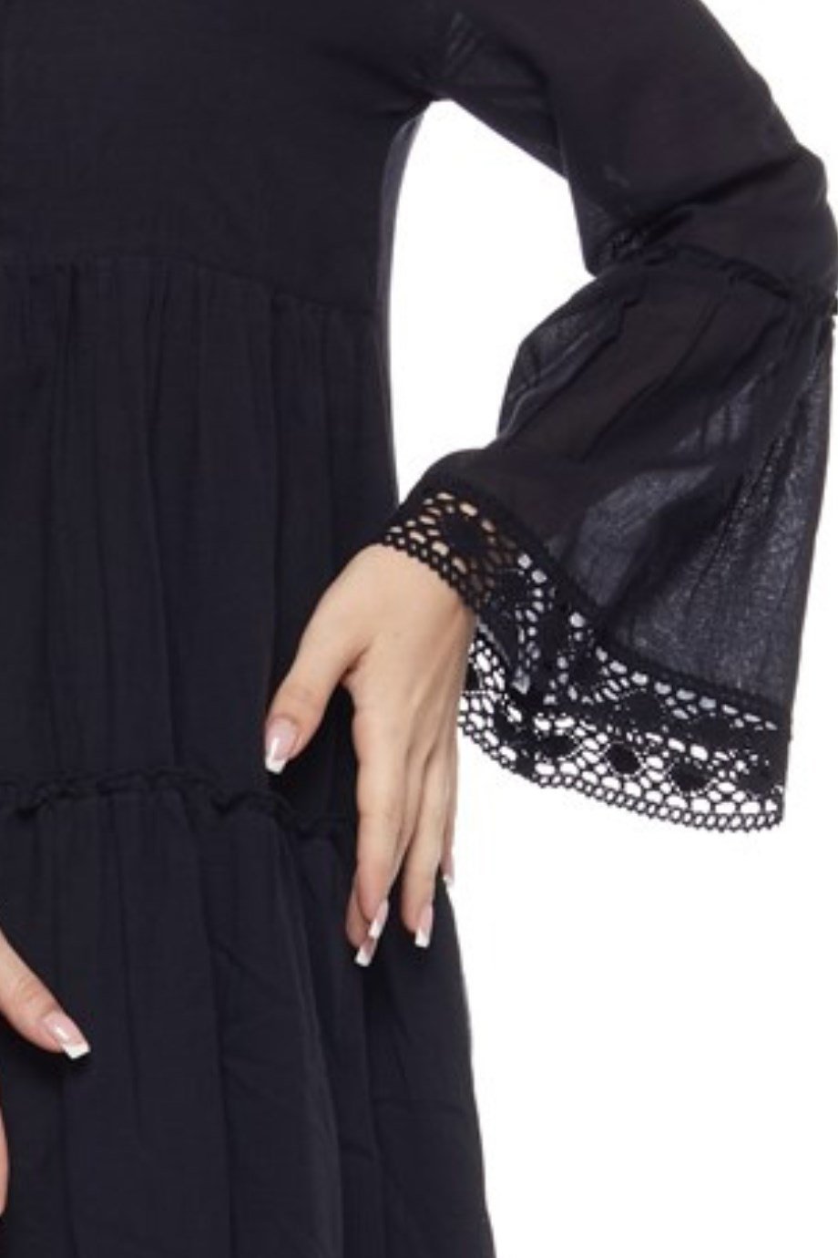 Şile Bezi Uzun Kollu Siyah Düğmeli Elbise