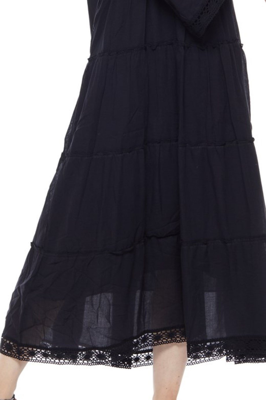 Şile Bezi Uzun Kollu Siyah Düğmeli Elbise