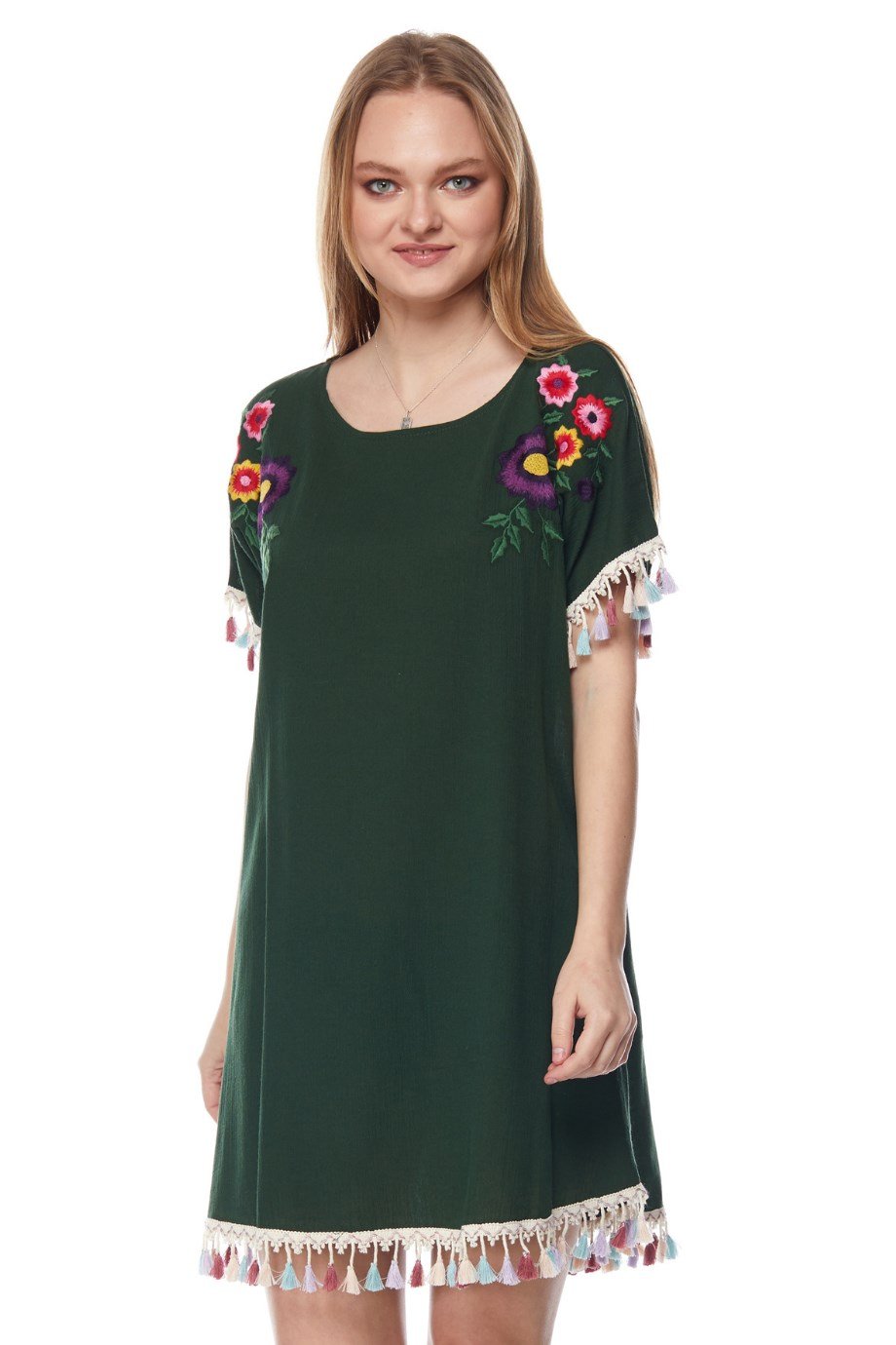 Şile Bezi Yeşil Çiçekli Tunik