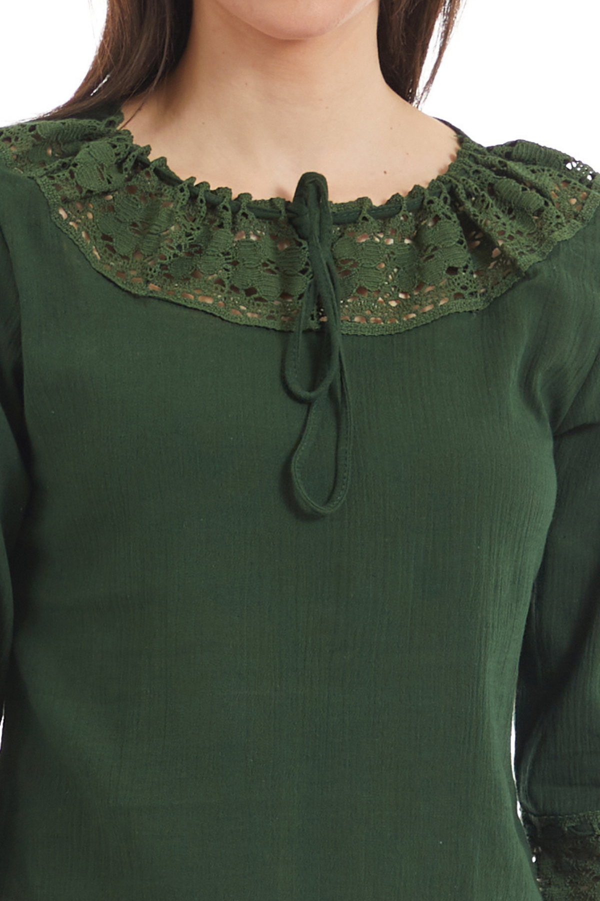 Şile Bezi Yeşil Dantel Yaka Yarım Kol  Bluz