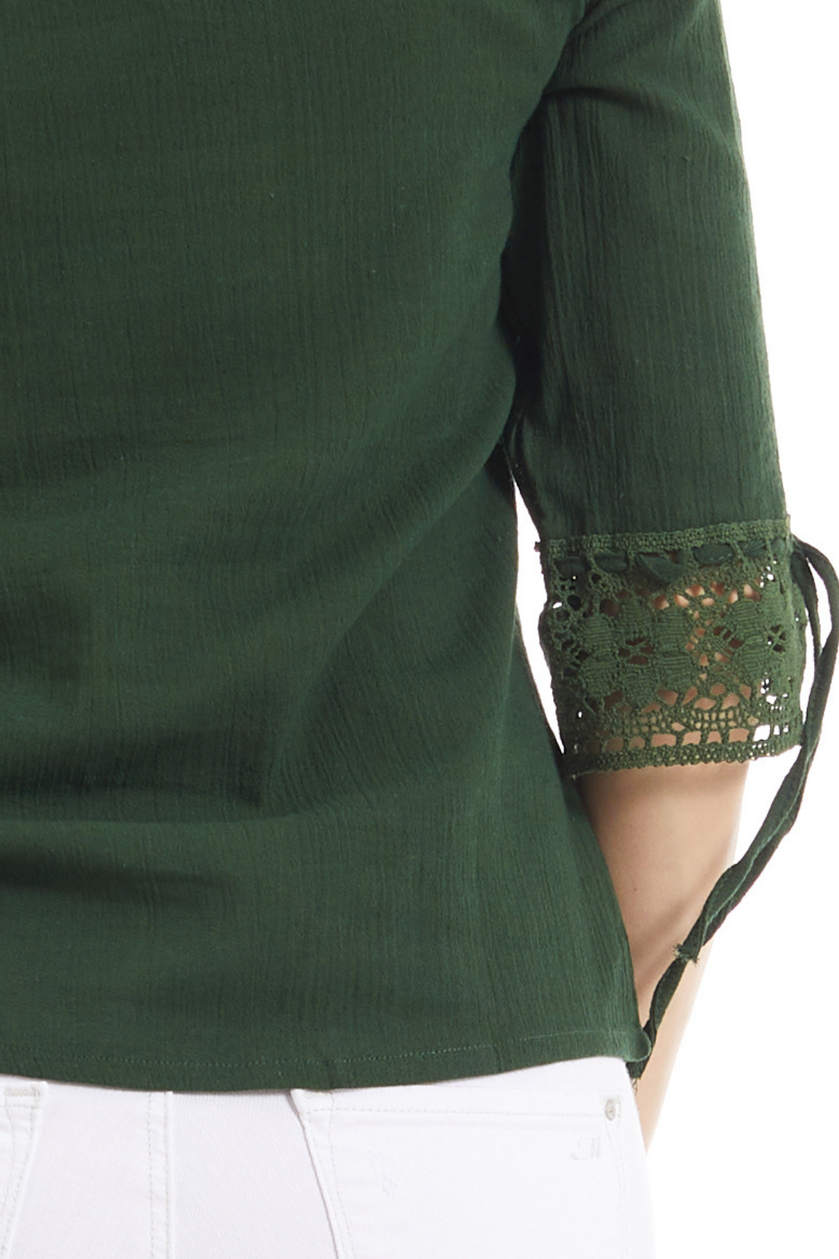 Şile Bezi Yeşil Dantel Yaka Yarım Kol  Bluz