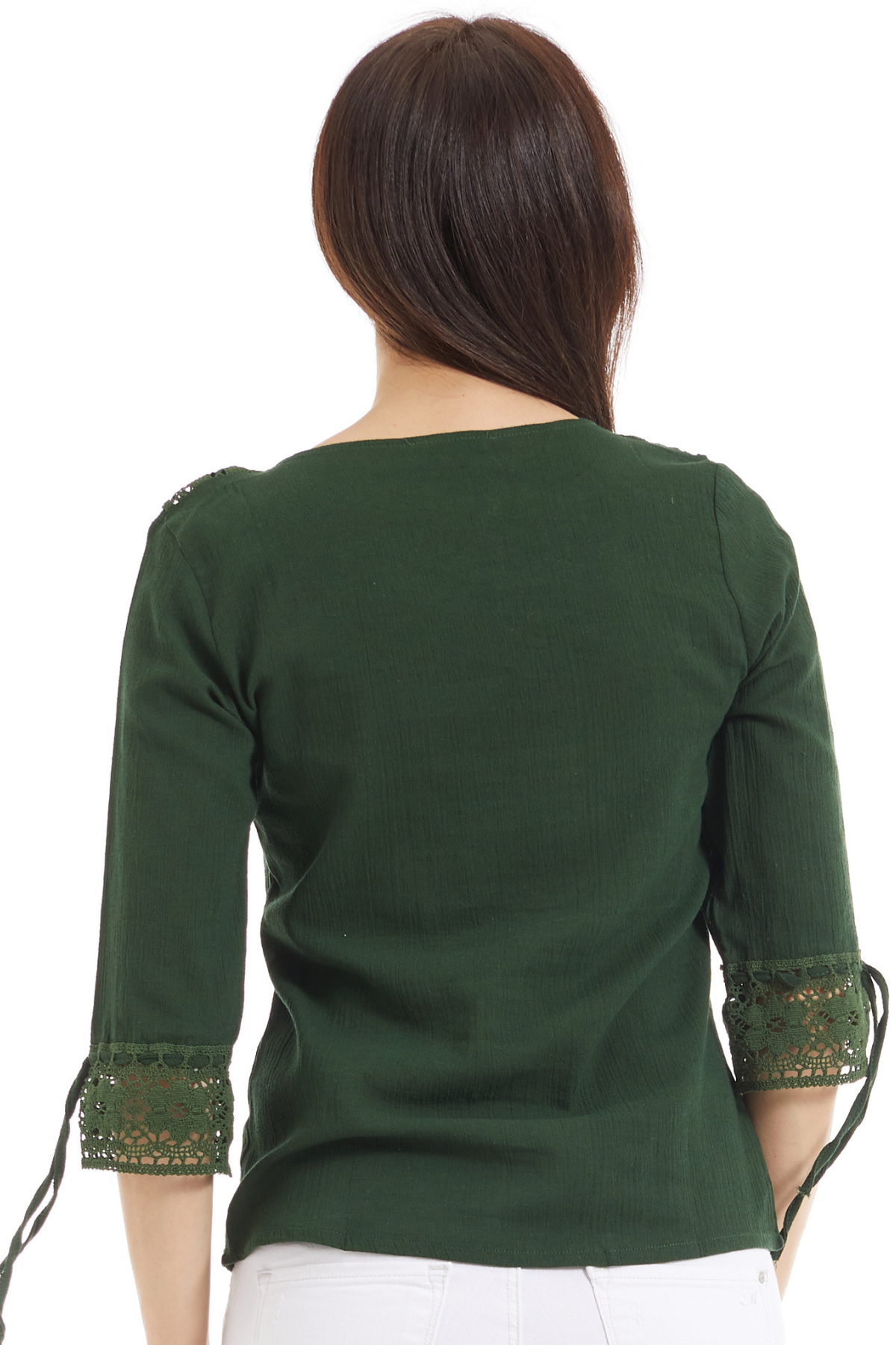 Şile Bezi Yeşil Dantel Yaka Yarım Kol  Bluz