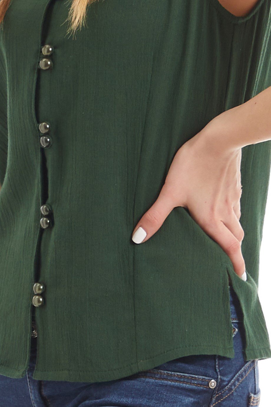 Şile Bezi Yeşil Düğmeli Bluz
