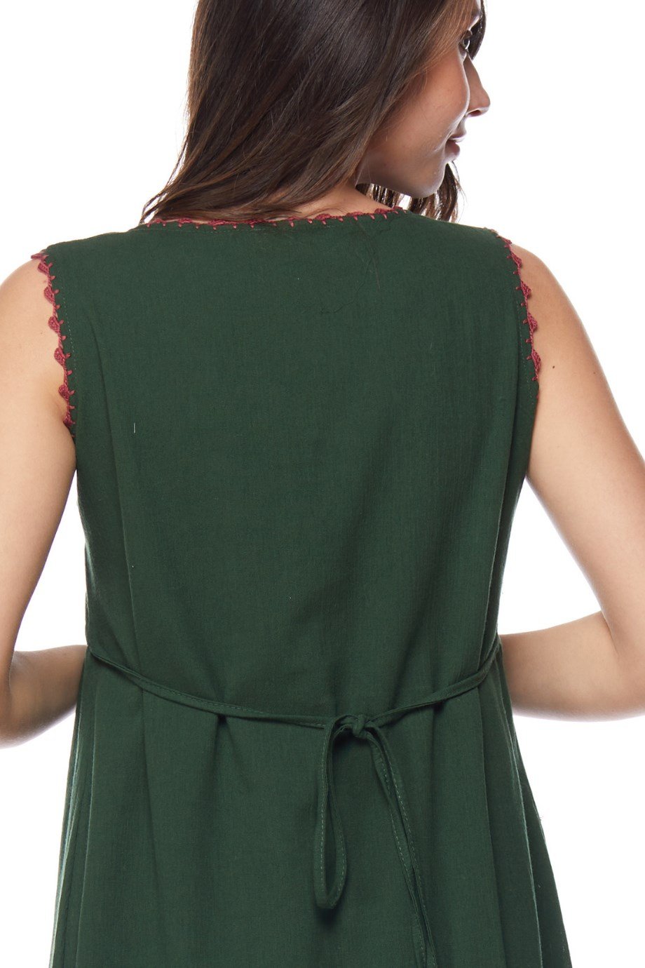 Şile Bezi Yeşil Kolsuz Nakışlı Elbise