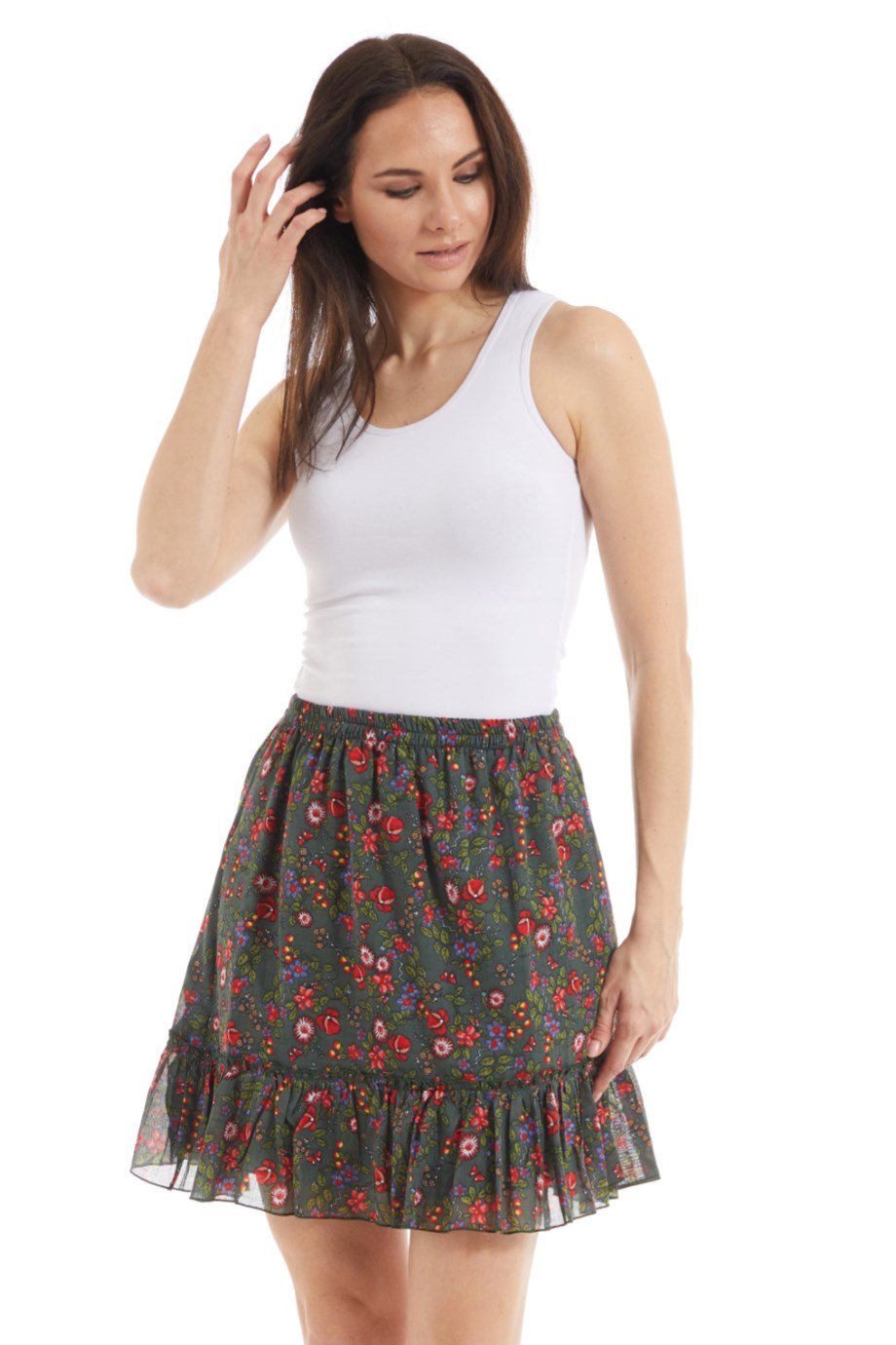Şile Bezi Yeşil Tomurcuk Vual Kısa Etek