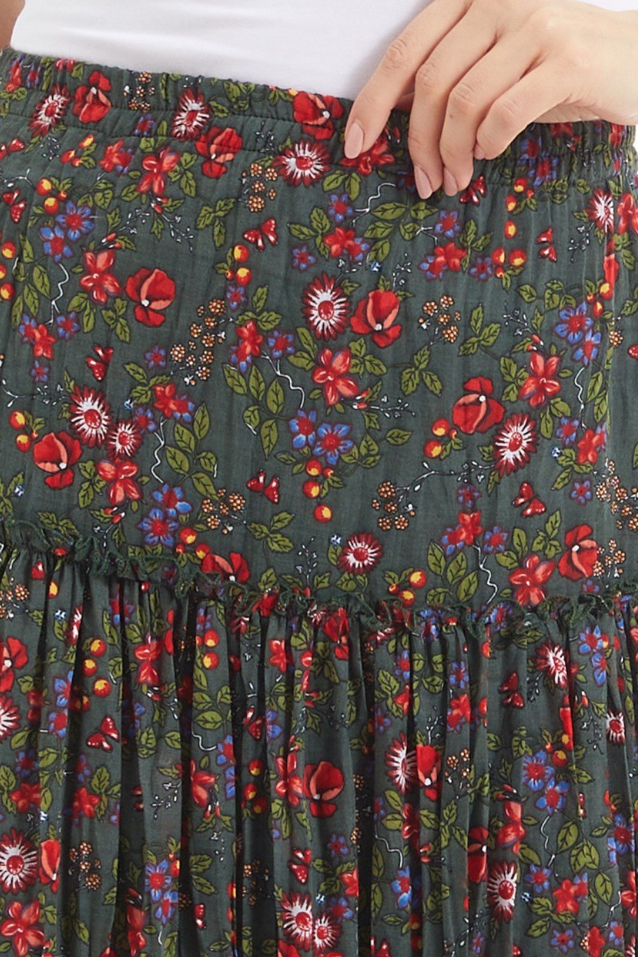 Şile Bezi Yeşil Tomurcuk Vual Uzun Etek