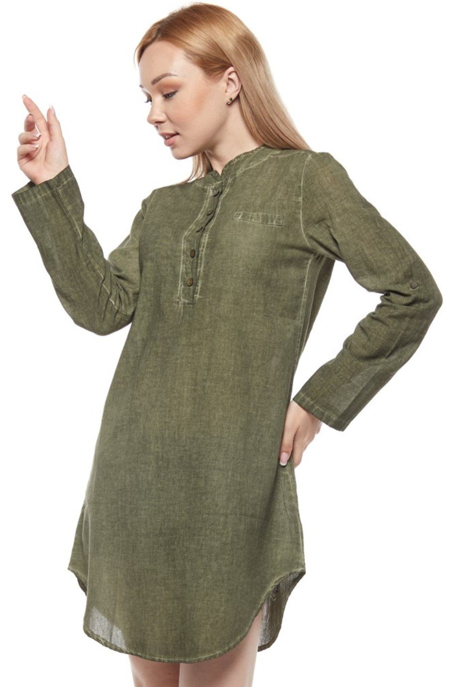 Şile Bezi Yeşil Uzun Kollu Tunik