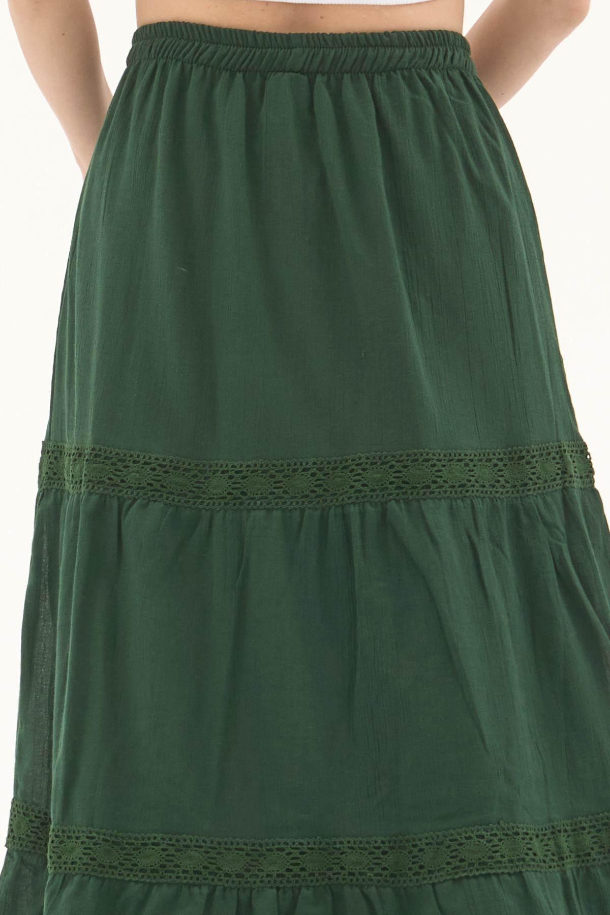 Şile Bezi Yeşil Uzun Yazlık Dantelli Etek