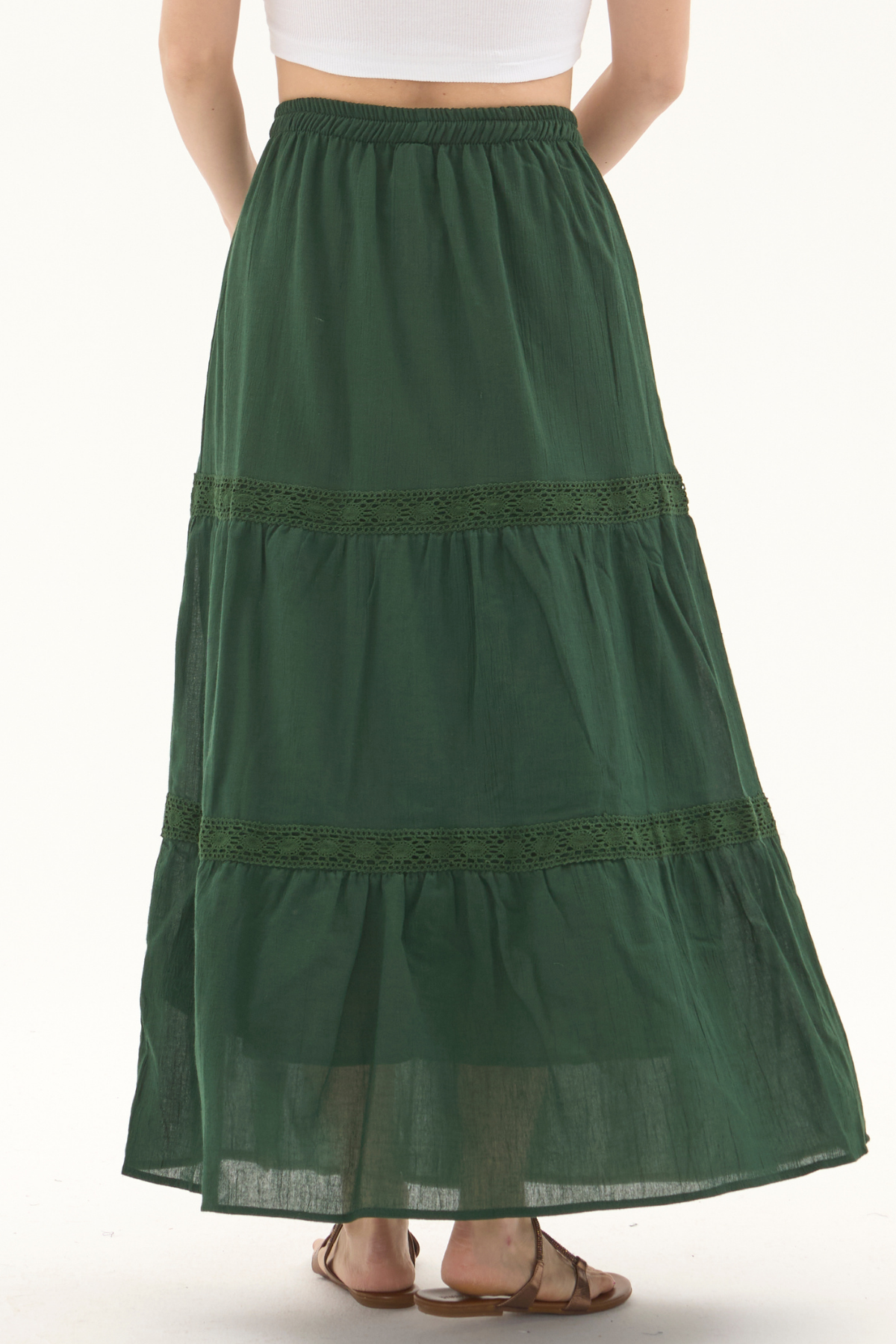 Şile Bezi Yeşil Uzun Yazlık Dantelli Etek