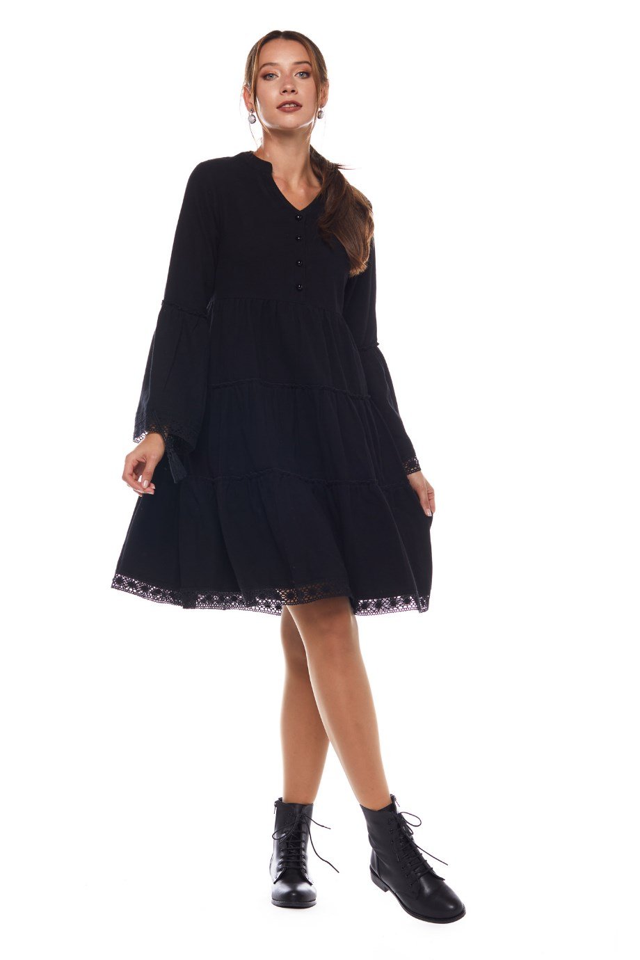 Siyah Düz Desen Kısa Elbise