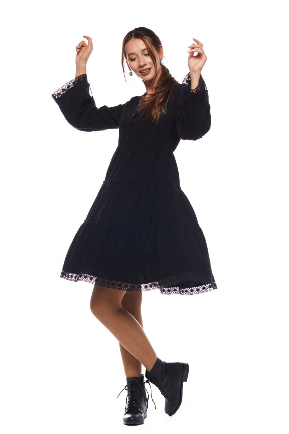 Siyah Düz Desen Kısa Elbise