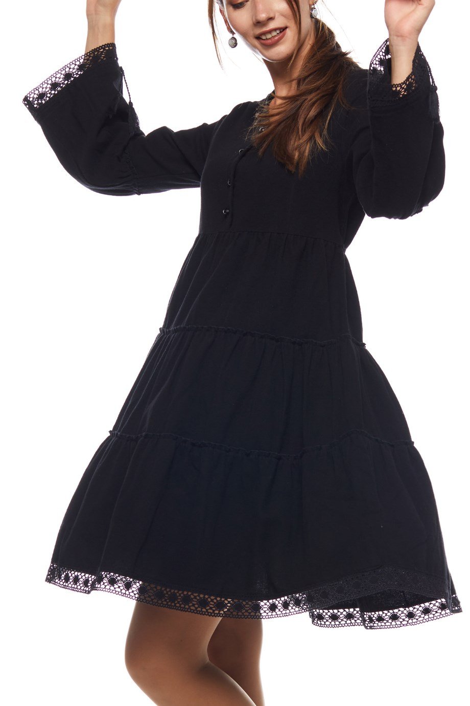 Siyah Düz Desen Kısa Elbise