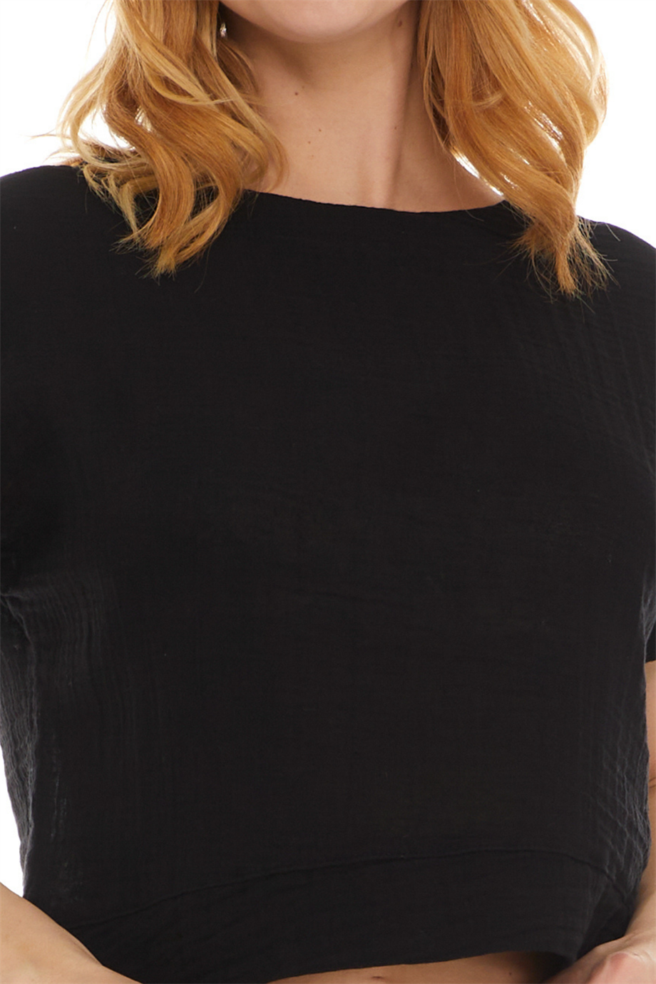 Siyah Kısa Kol Müslin Bluz