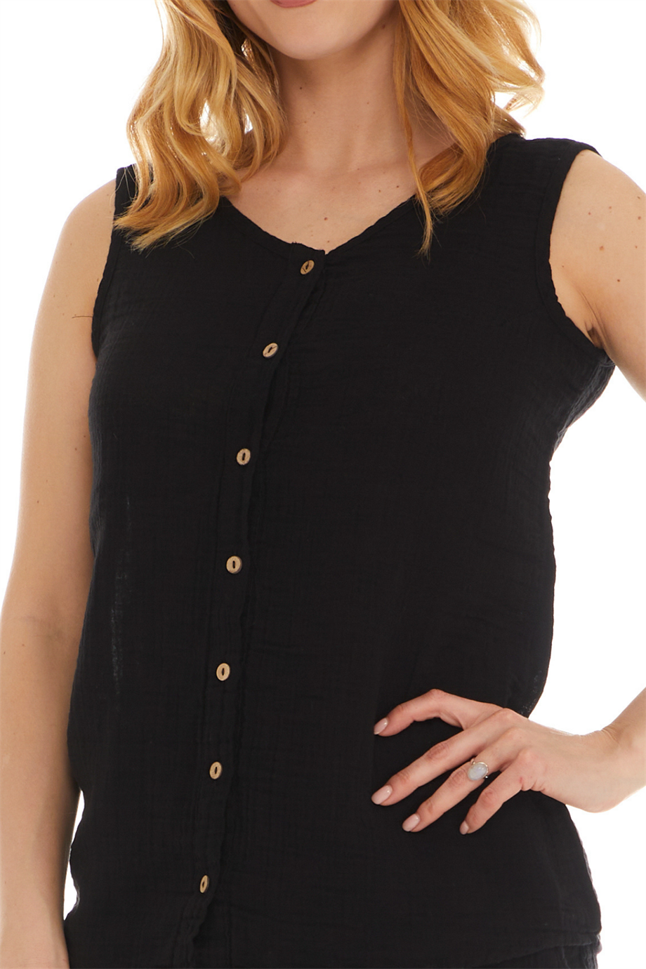 Siyah Kolsuz Müslin Bluz