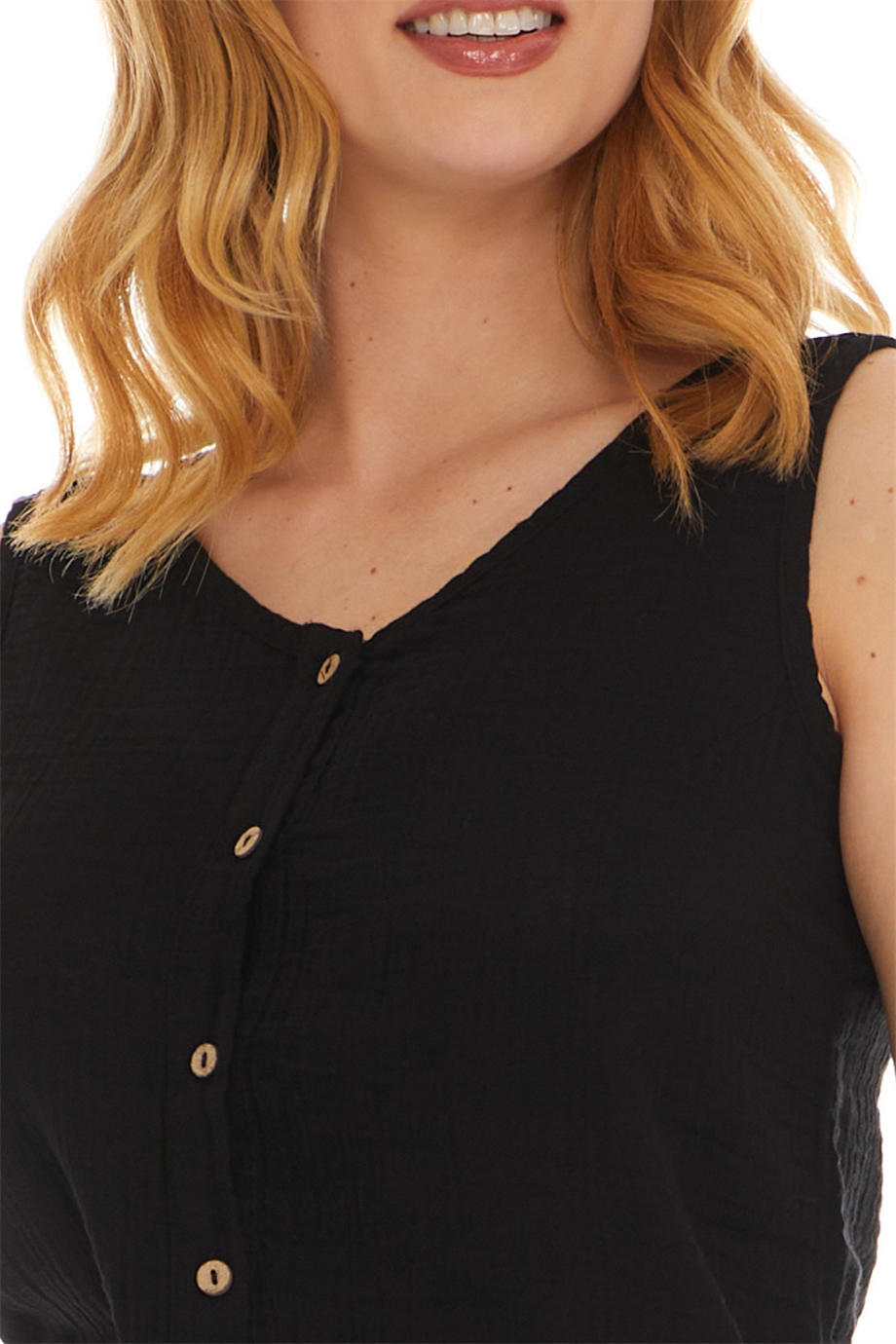 Siyah Kolsuz Müslin Bluz