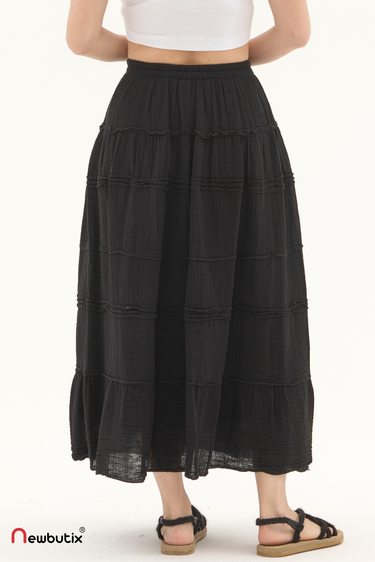 Siyah Müslin Uzun Yazlık Etek