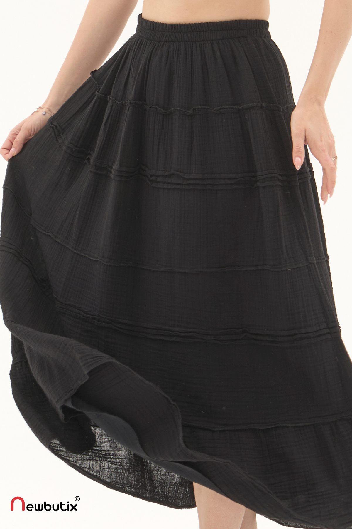 Siyah Müslin Uzun Yazlık Etek