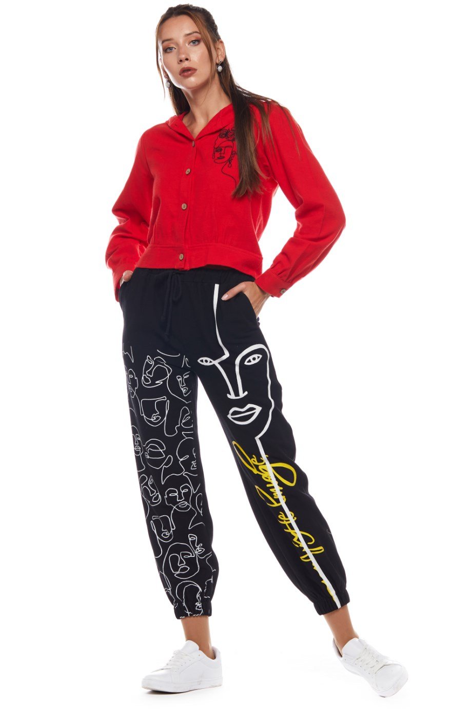 Siyah Otantik Baskılı Pantolon