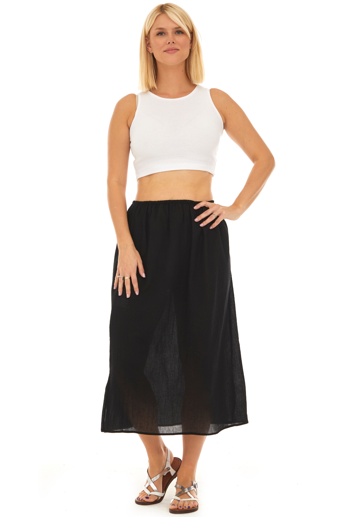 Siyah Şile Bezi Pamuk Uzun Etek Astarı Tam Boy Jüpon 