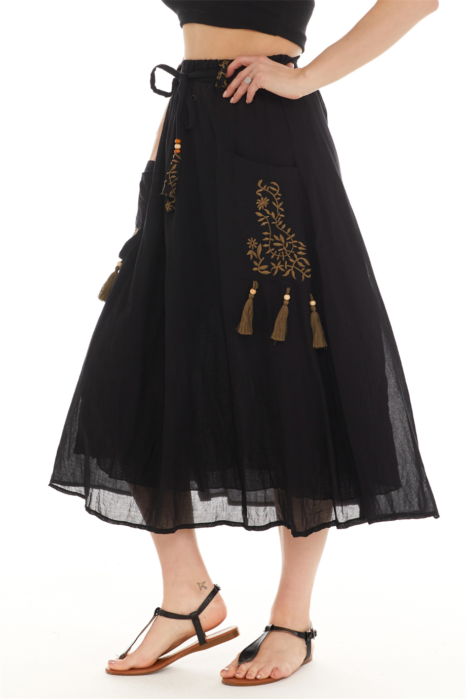 Siyah Vual Midi Boy Etek