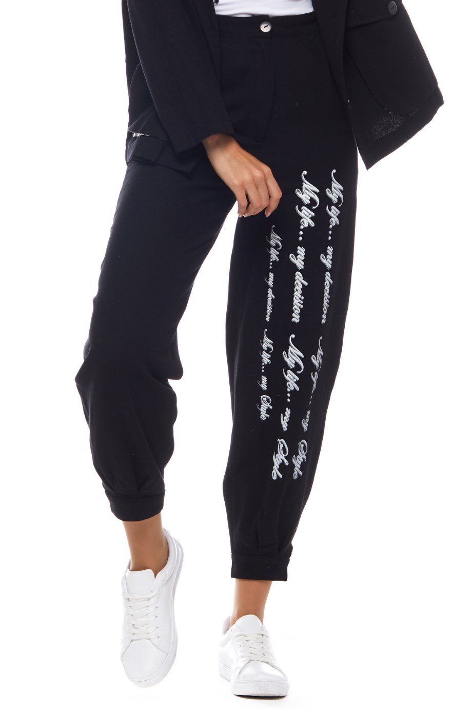 Siyah Yazı Baskılı Pantolon