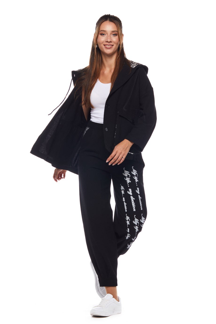 Siyah Yazı Baskılı Pantolon