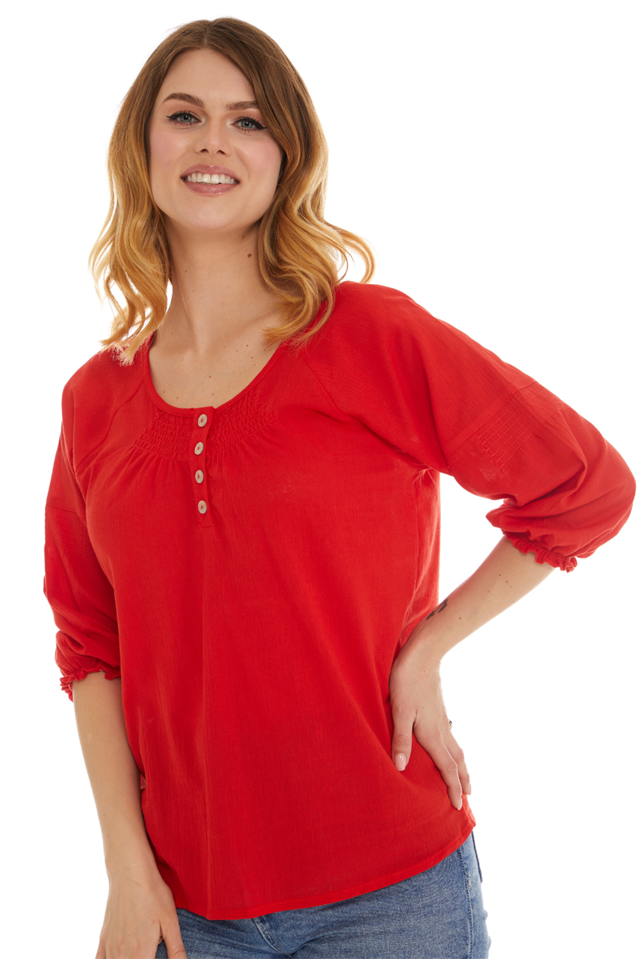 Truvakar Kol Kırmızı Şile Bezi Bluz
