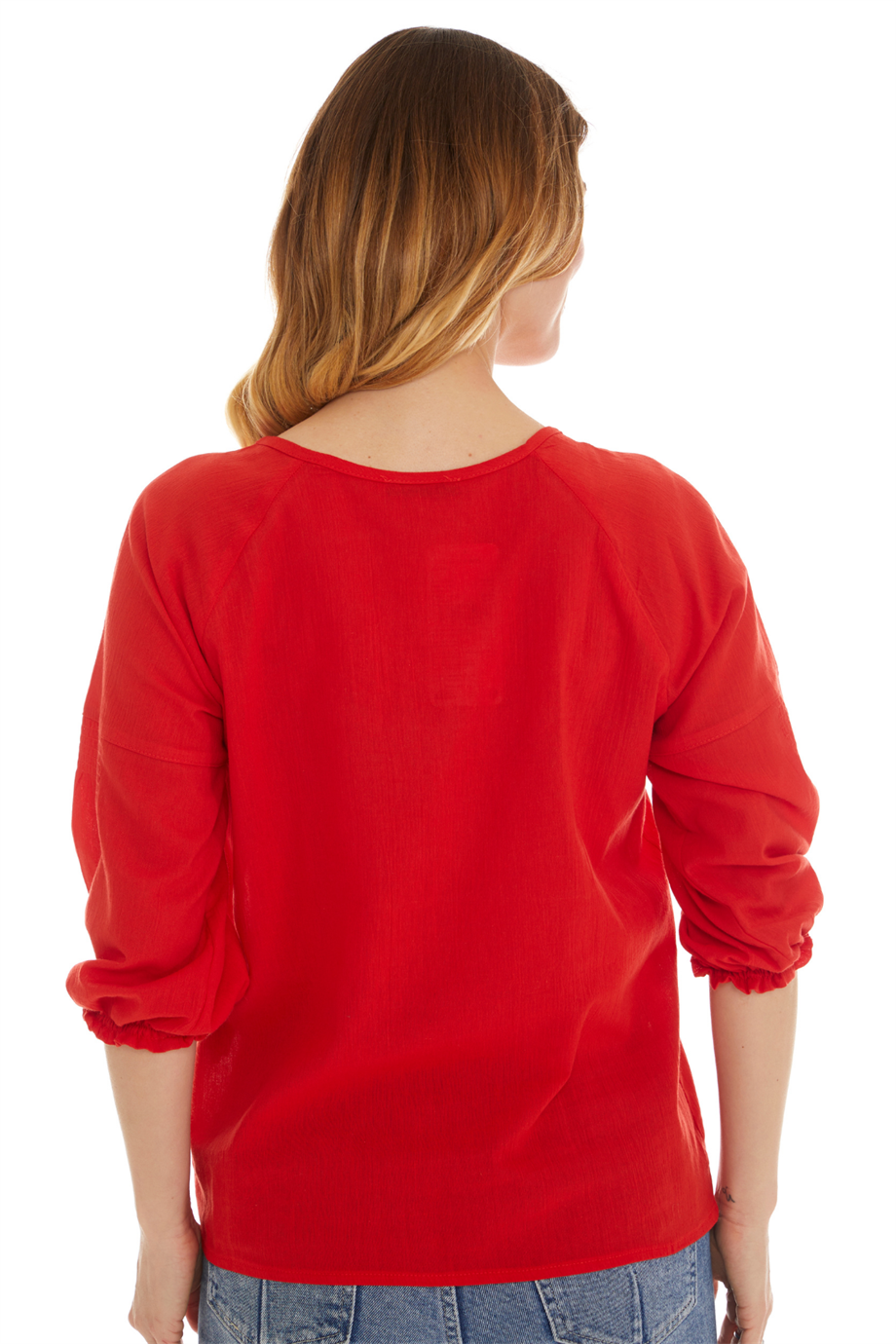 Truvakar Kol Kırmızı Şile Bezi Bluz