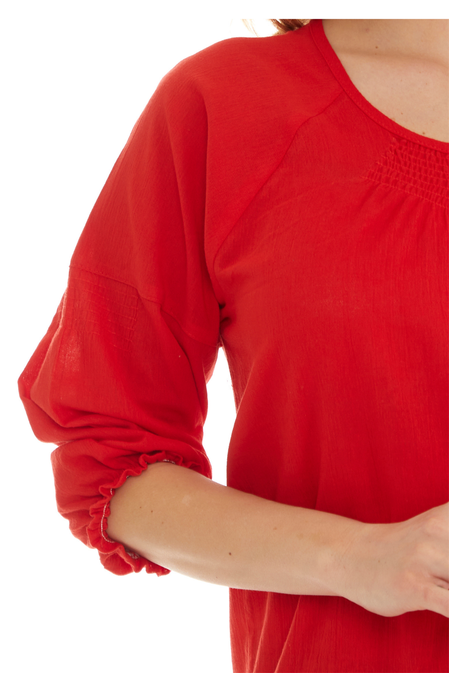 Truvakar Kol Kırmızı Şile Bezi Bluz