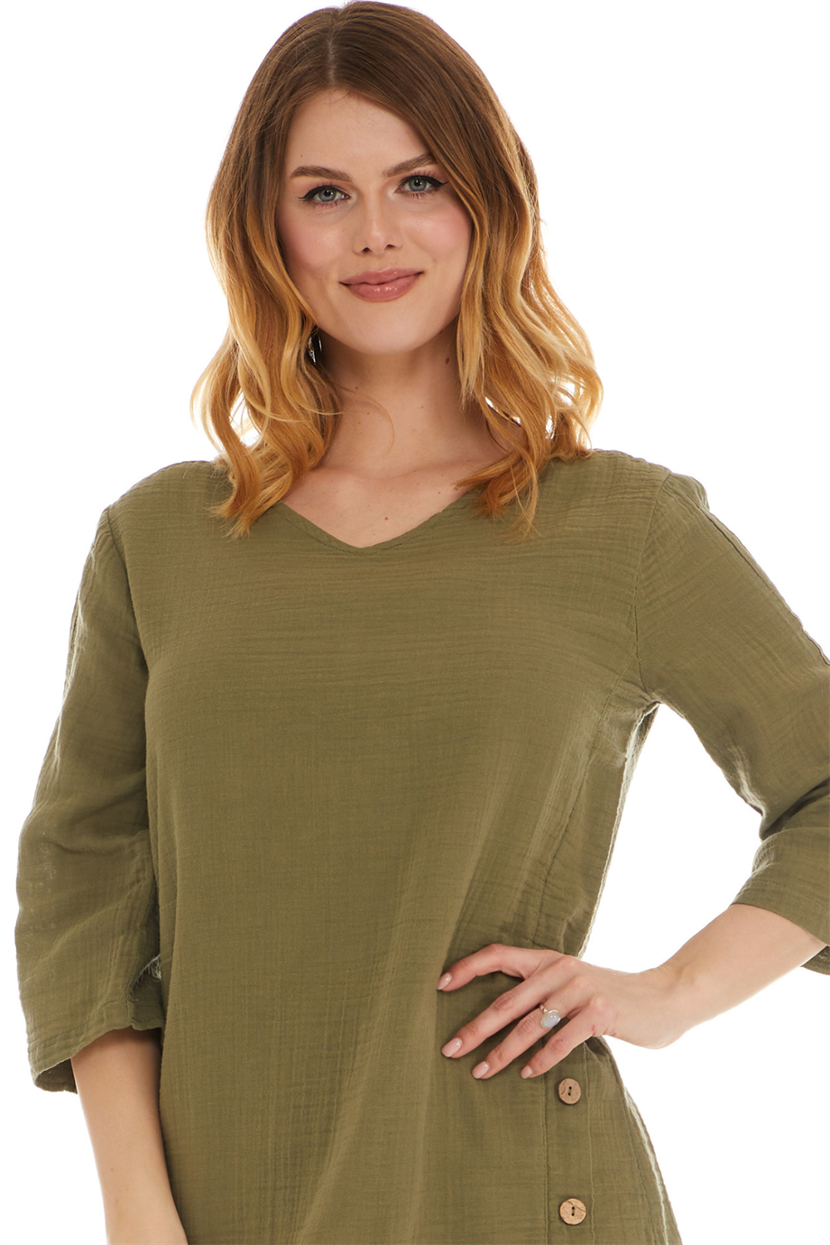 Truvakar Kol Müslin Haki Midi Boy Elbise 