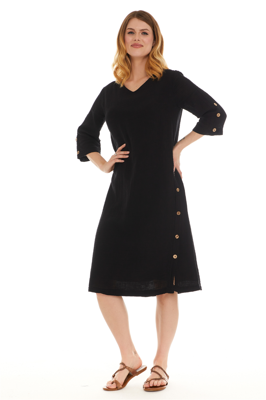 Truvakar Kol Müslin Siyah Midi Boy Elbise 