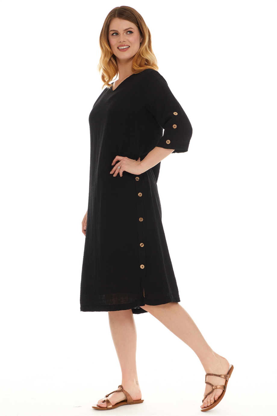 Truvakar Kol Müslin Siyah Midi Boy Elbise 