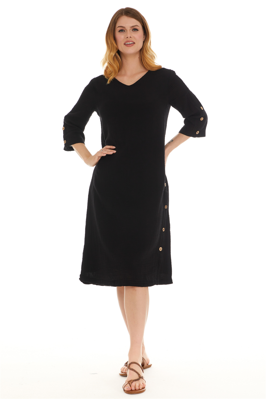 Truvakar Kol Müslin Siyah Midi Boy Elbise 