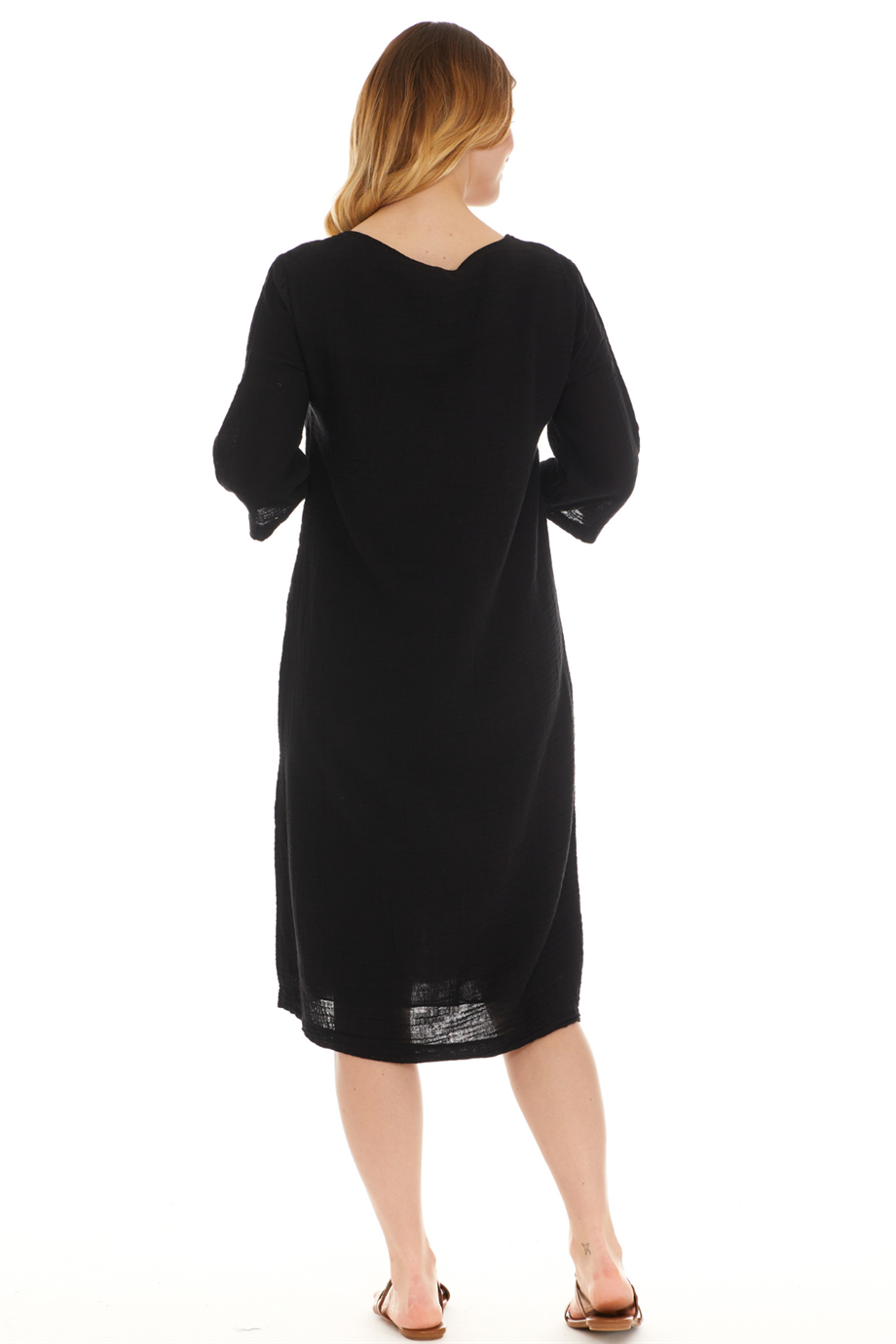 Truvakar Kol Müslin Siyah Midi Boy Elbise 