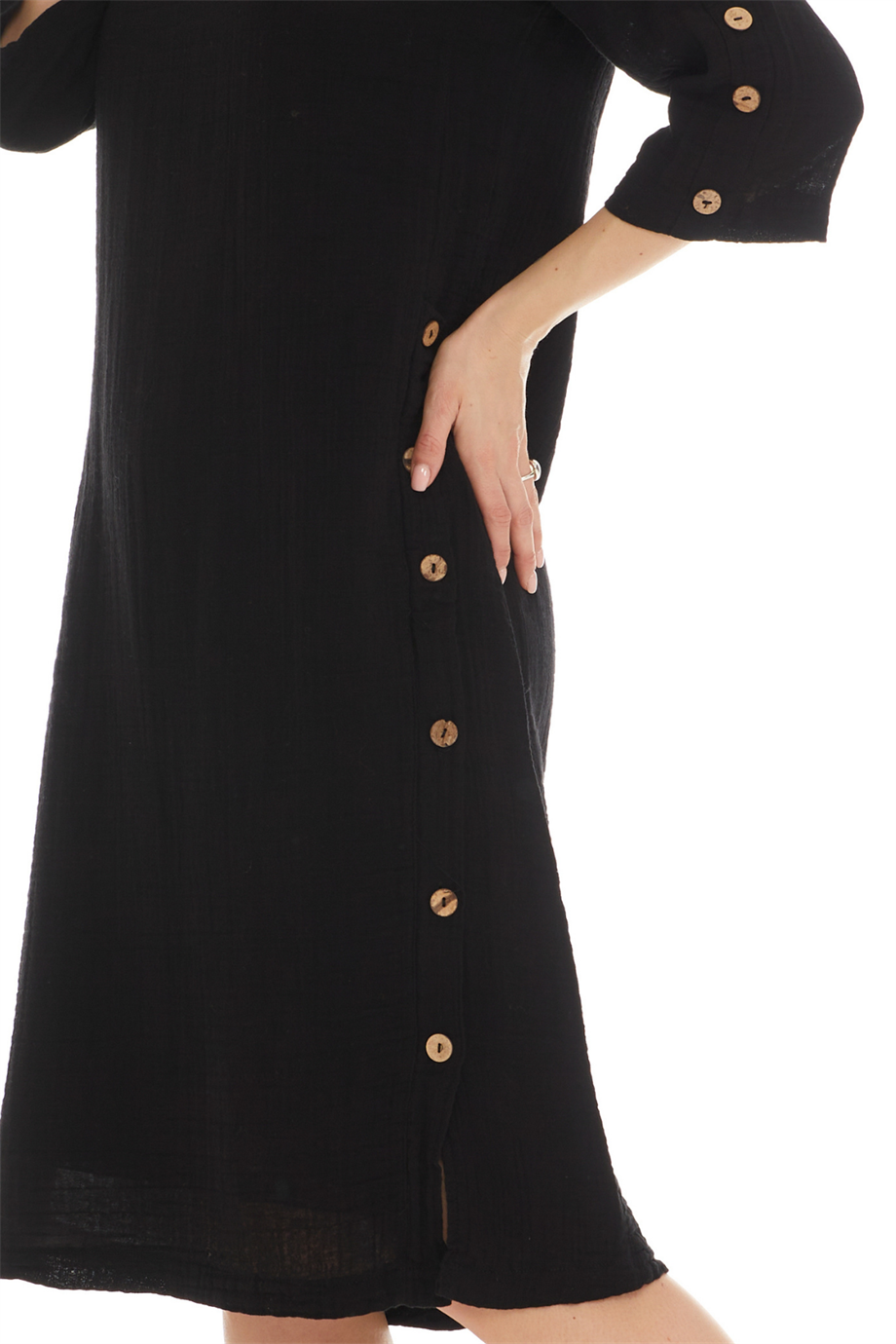 Truvakar Kol Müslin Siyah Midi Boy Elbise 