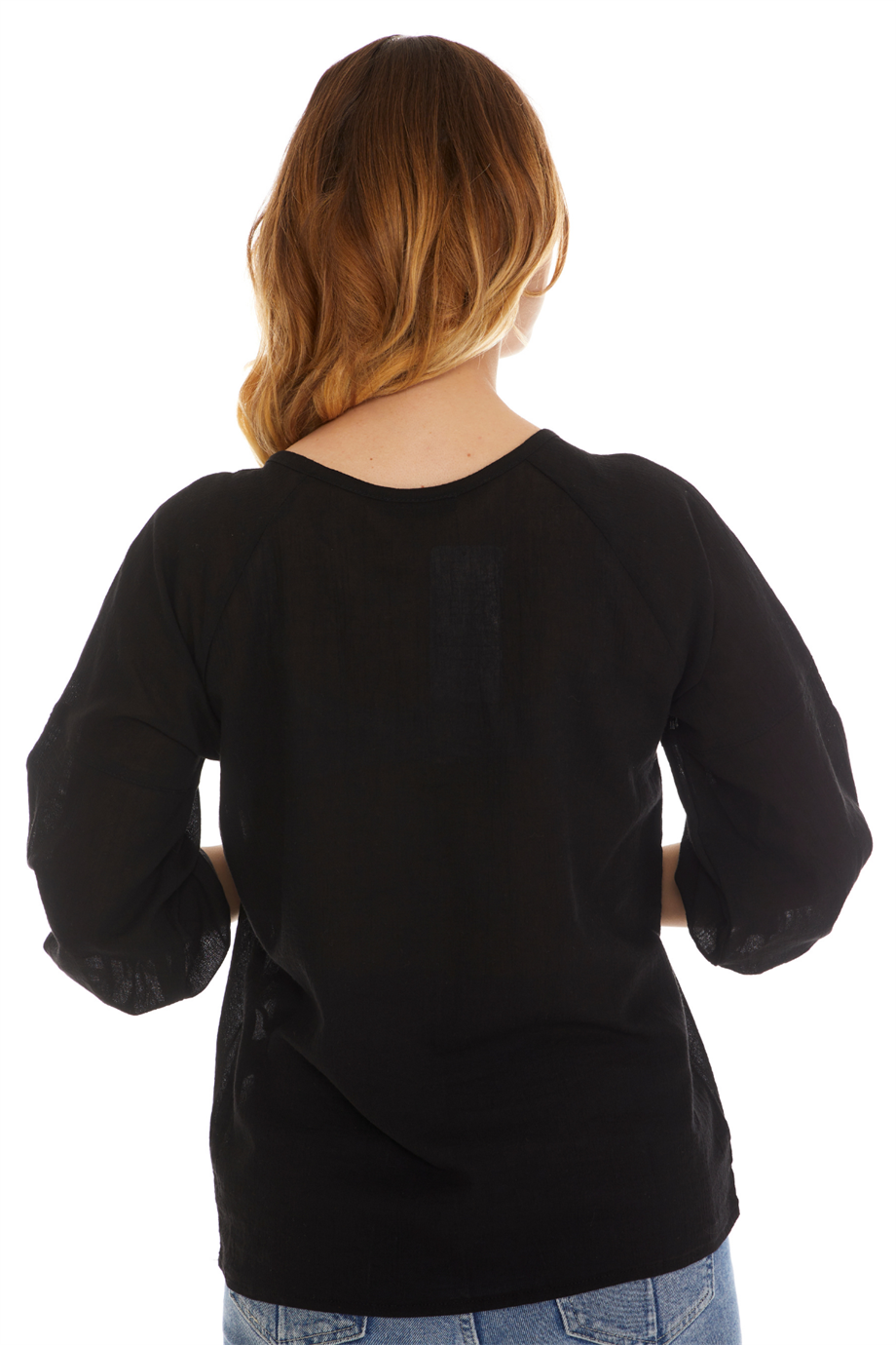 Truvakar Kol Siyah Şile Bezi Bluz