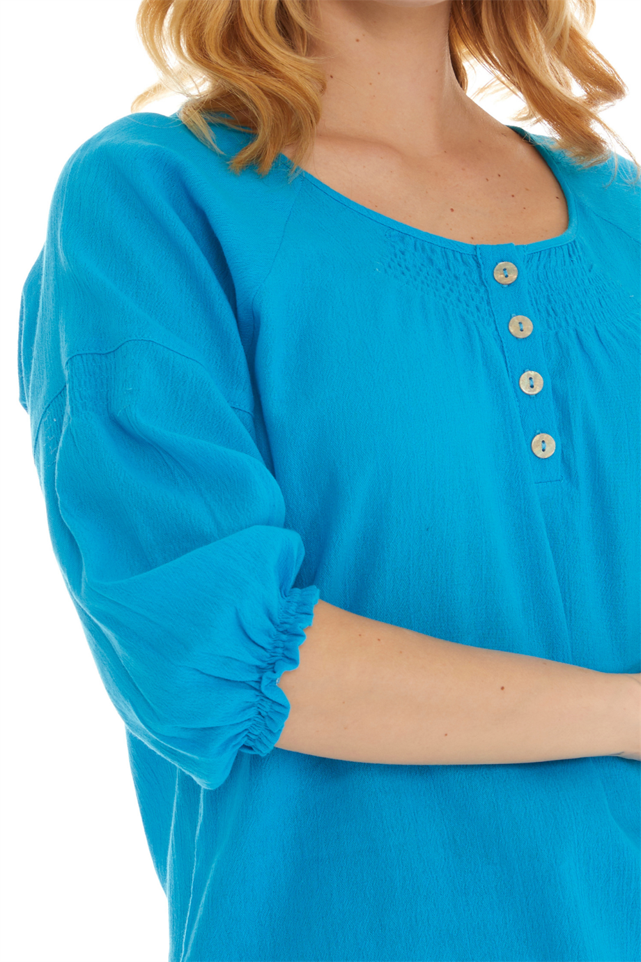 Truvakar Kol Turkuaz Şile Bezi Bluz