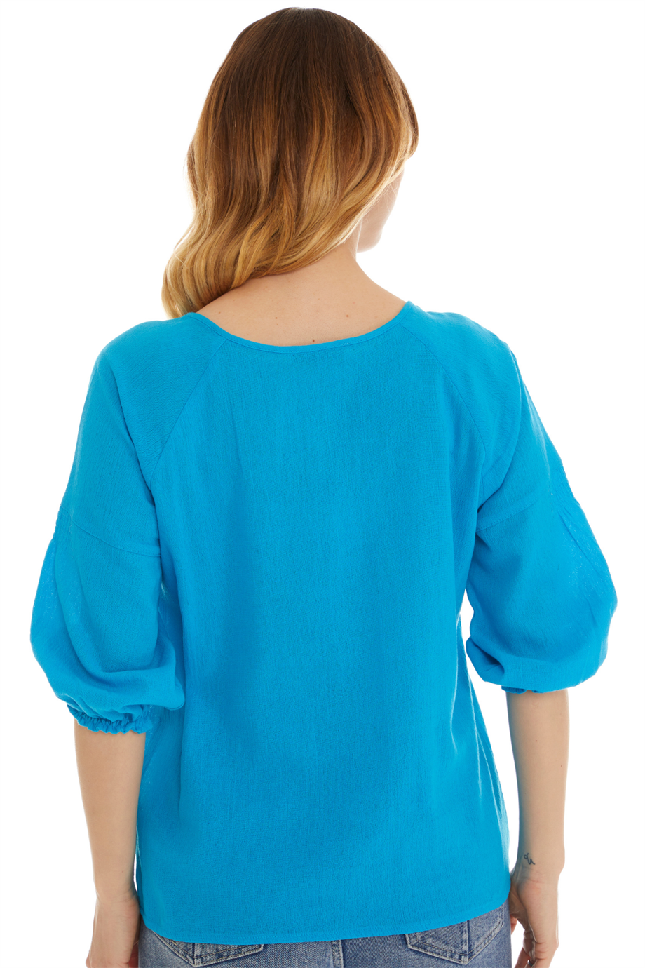 Truvakar Kol Turkuaz Şile Bezi Bluz