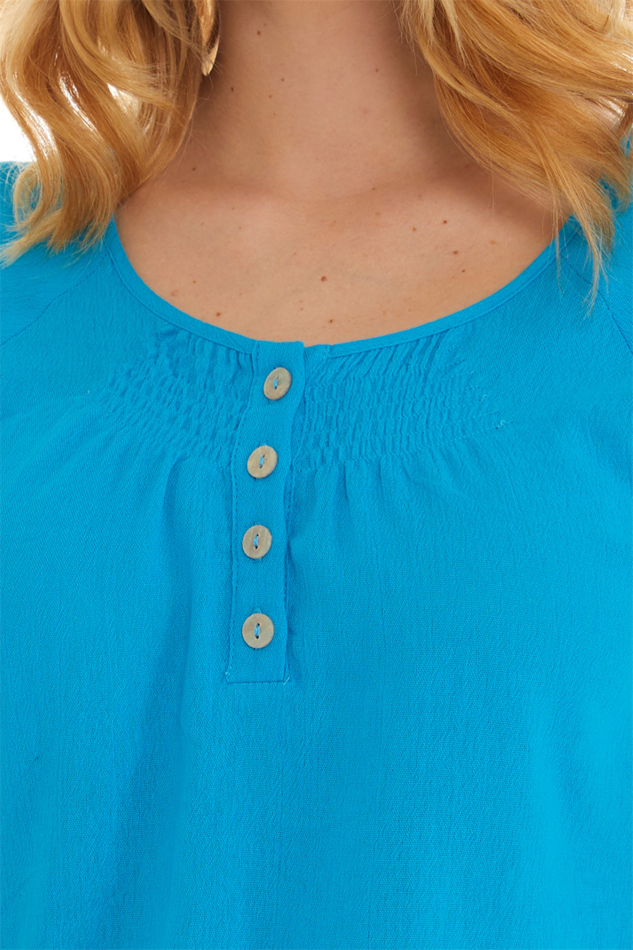 Truvakar Kol Turkuaz Şile Bezi Bluz