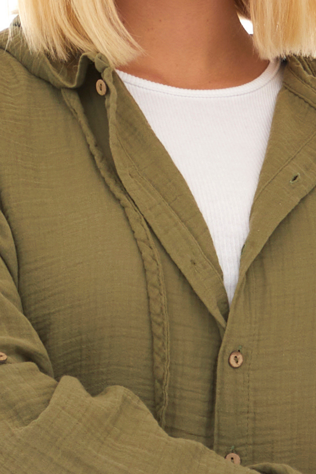 Uzun Kol Müslin Kapüşonlu Sweatshirt Haki