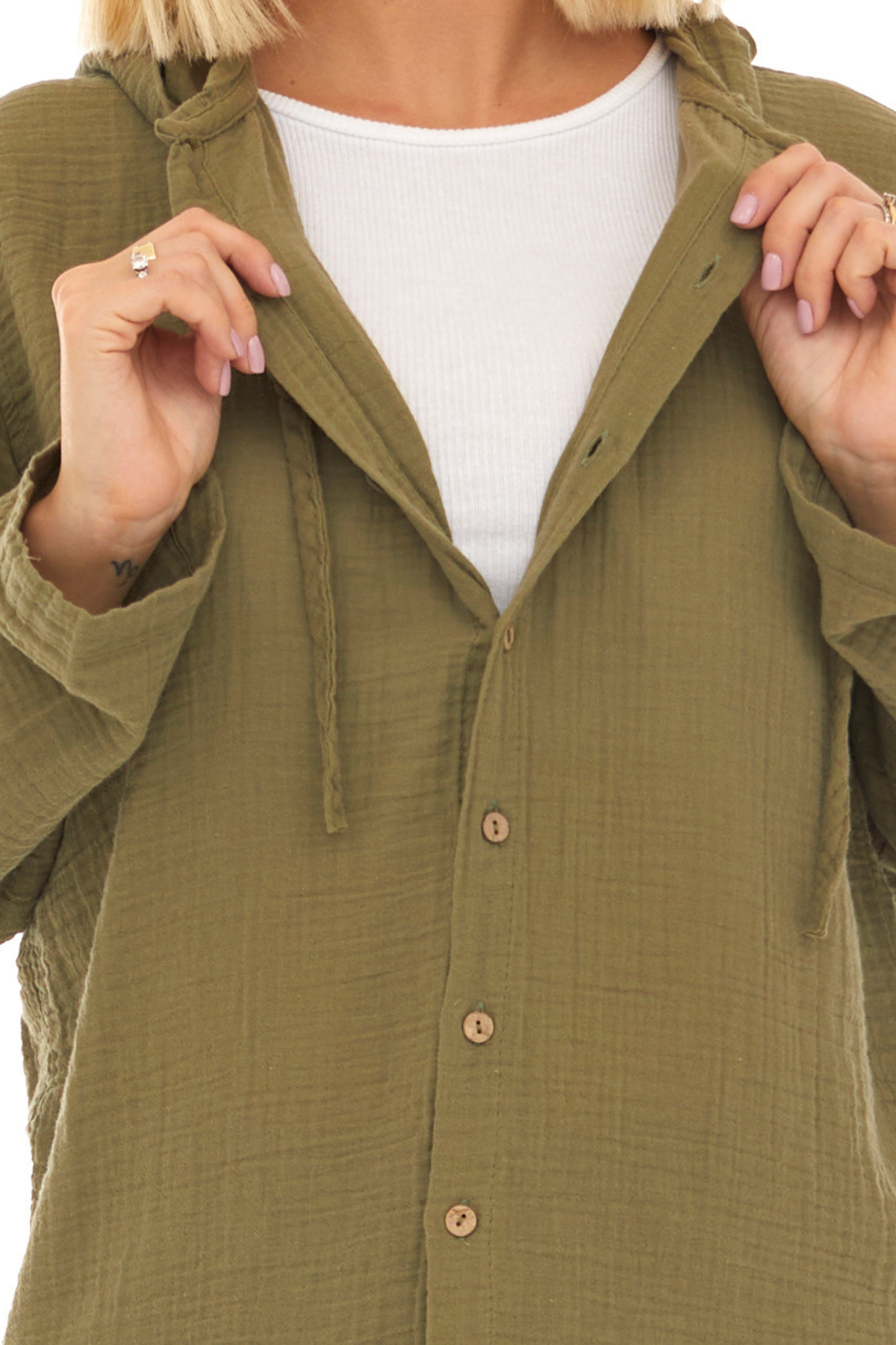 Uzun Kol Müslin Kapüşonlu Sweatshirt Haki