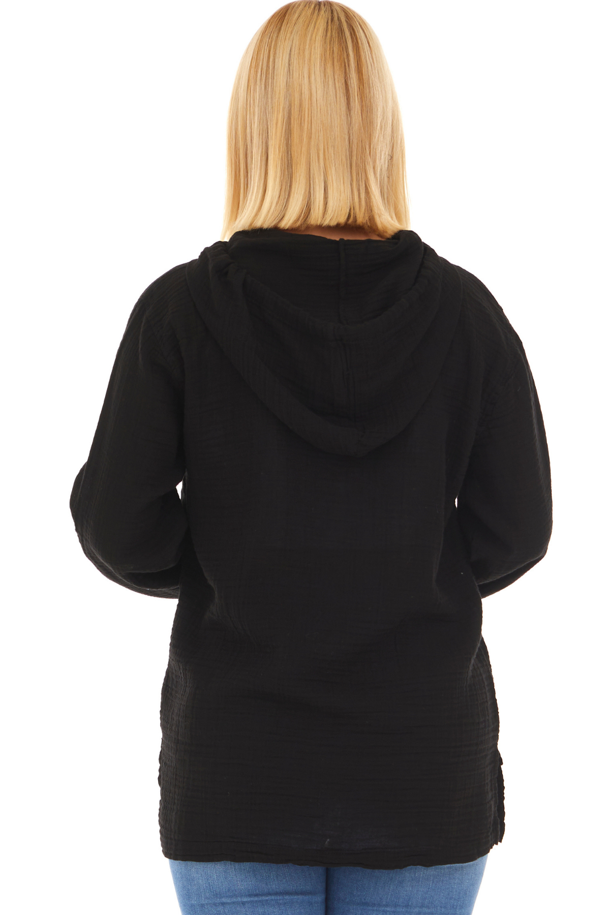 Uzun Kol Müslin Kapüşonlu Sweatshirt Siyah