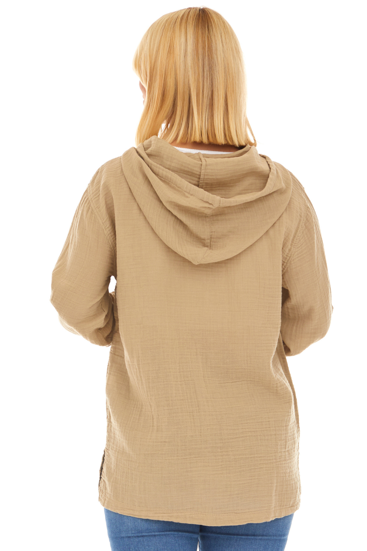 Uzun Kol Müslin Kapüşonlu Sweatshirt Vizon