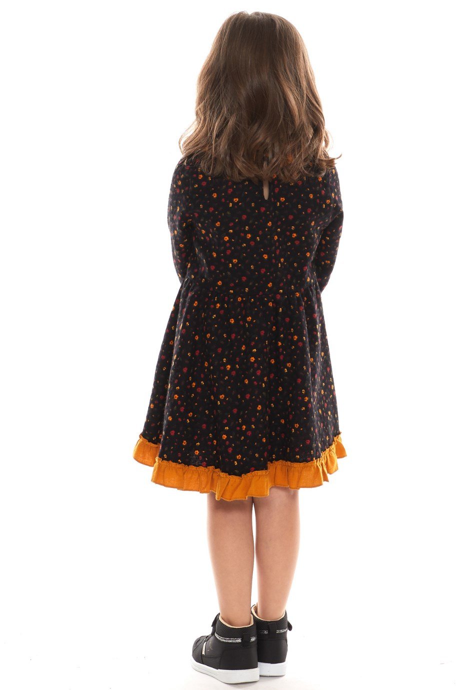 Uzun Kol Pazen Çocuk Elbise Çıtır Desen Siyah