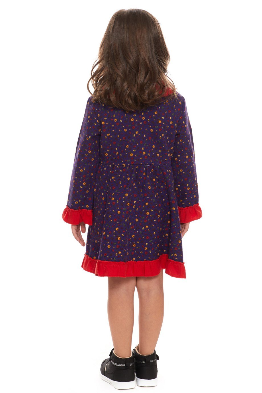 Uzun Kol Pazen Çocuk Mor Elbise Çıtır Desen 