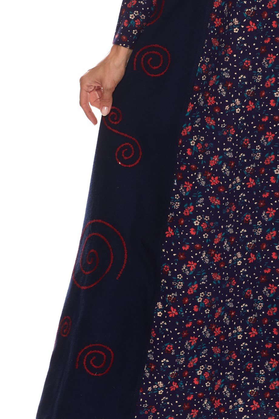 Uzun Kol Pazen Kruvaze Elbise Çiçek Desen Lacivert