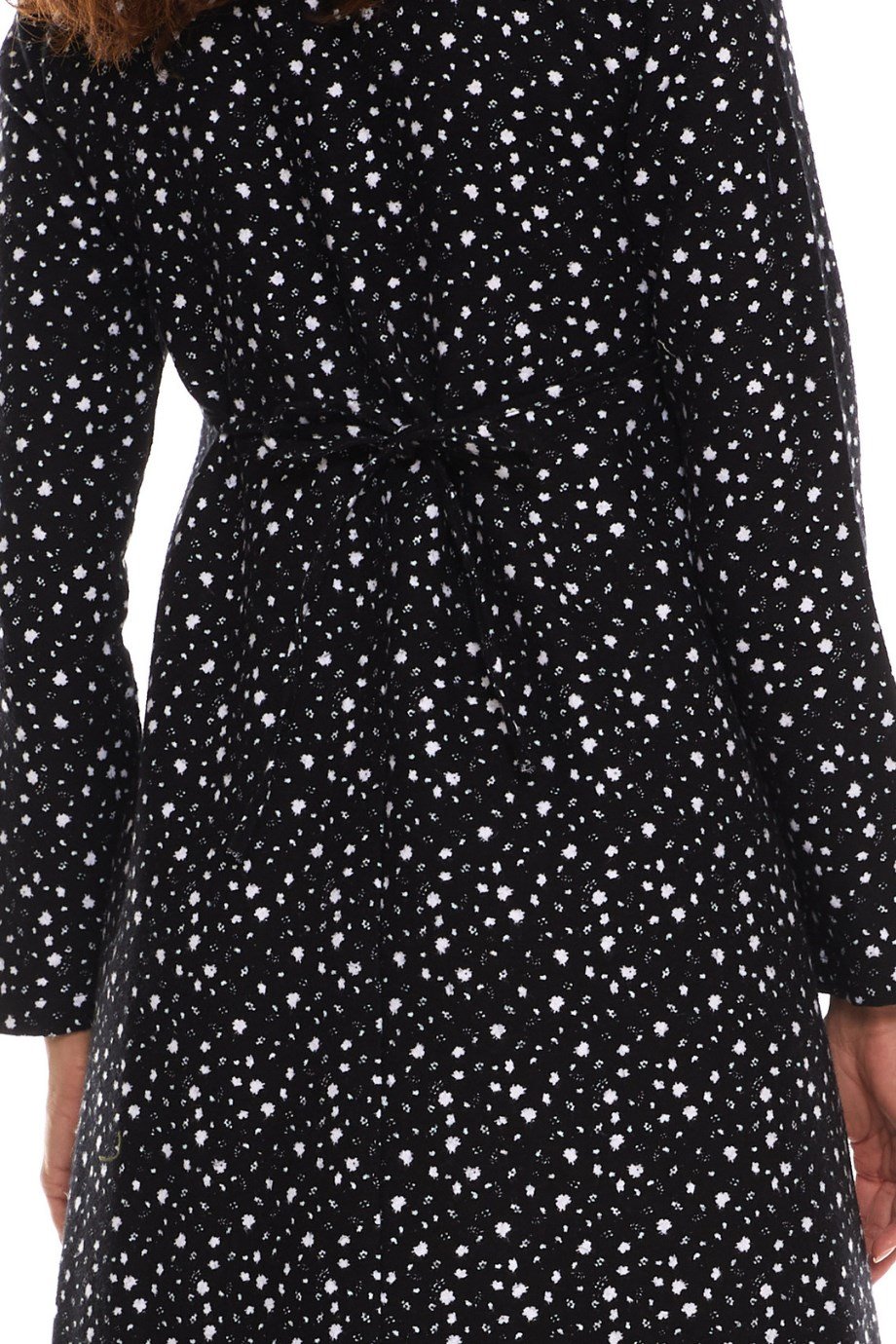 Uzun Kol Pazen Kruvaze Elbise Çiçek Desen Beyaz