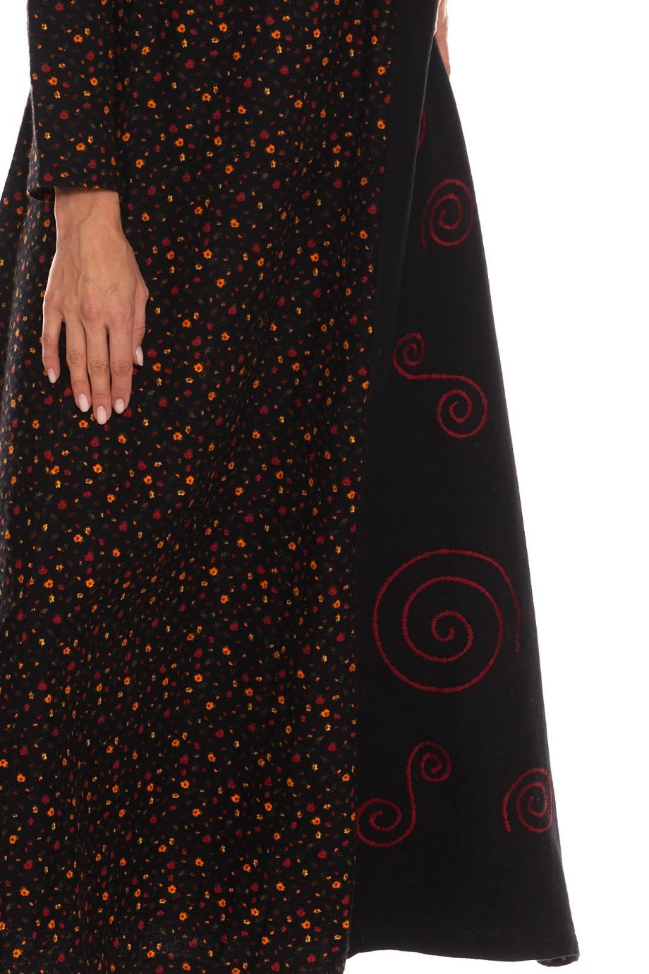 Uzun Kol Pazen Kruvaze Elbise Çiçek Desen Siyah