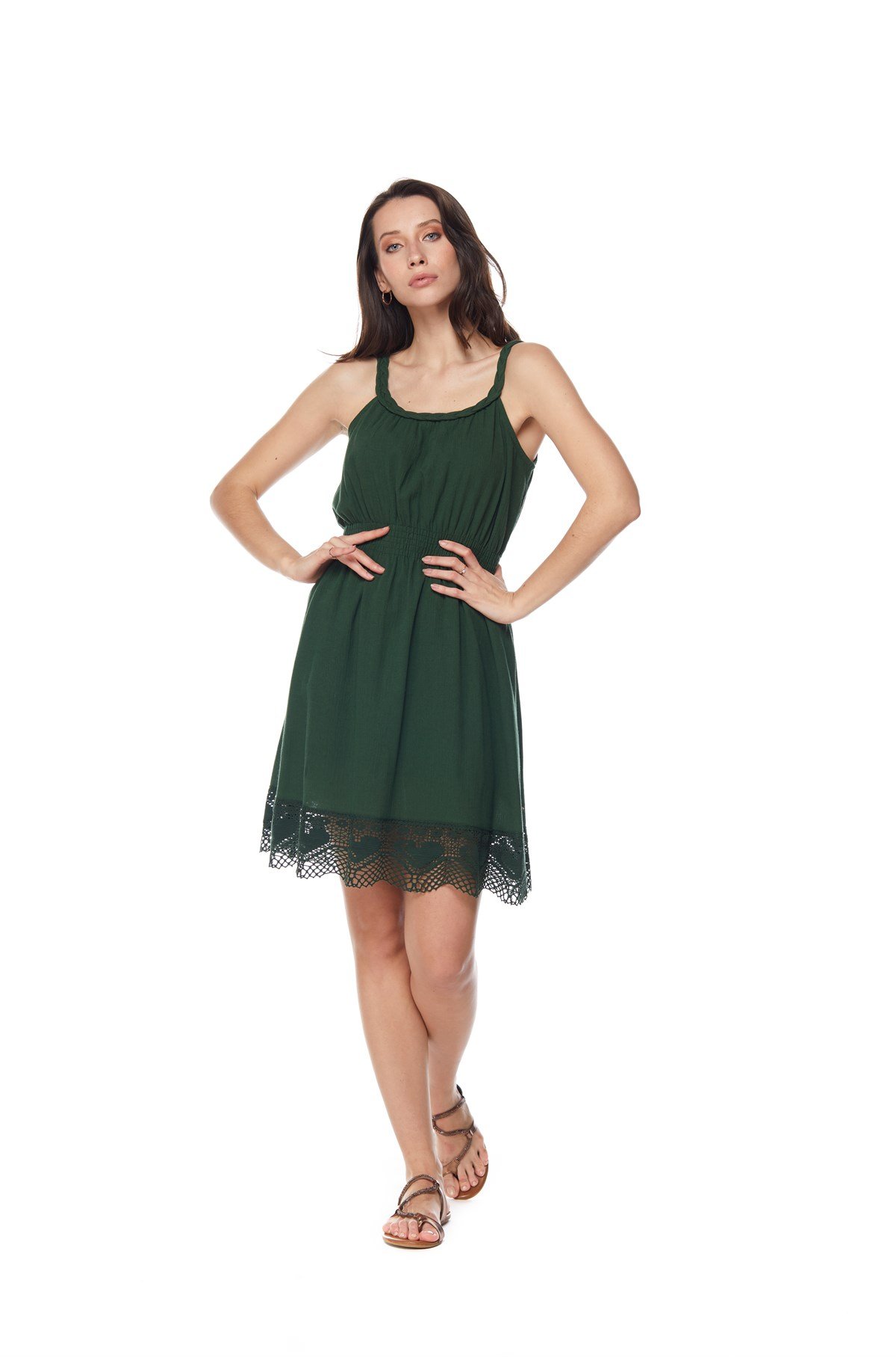 Yeşil Askılı Mini Elbise